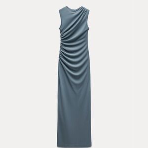 Zara Slate Blue Gathered Maxi Dress
